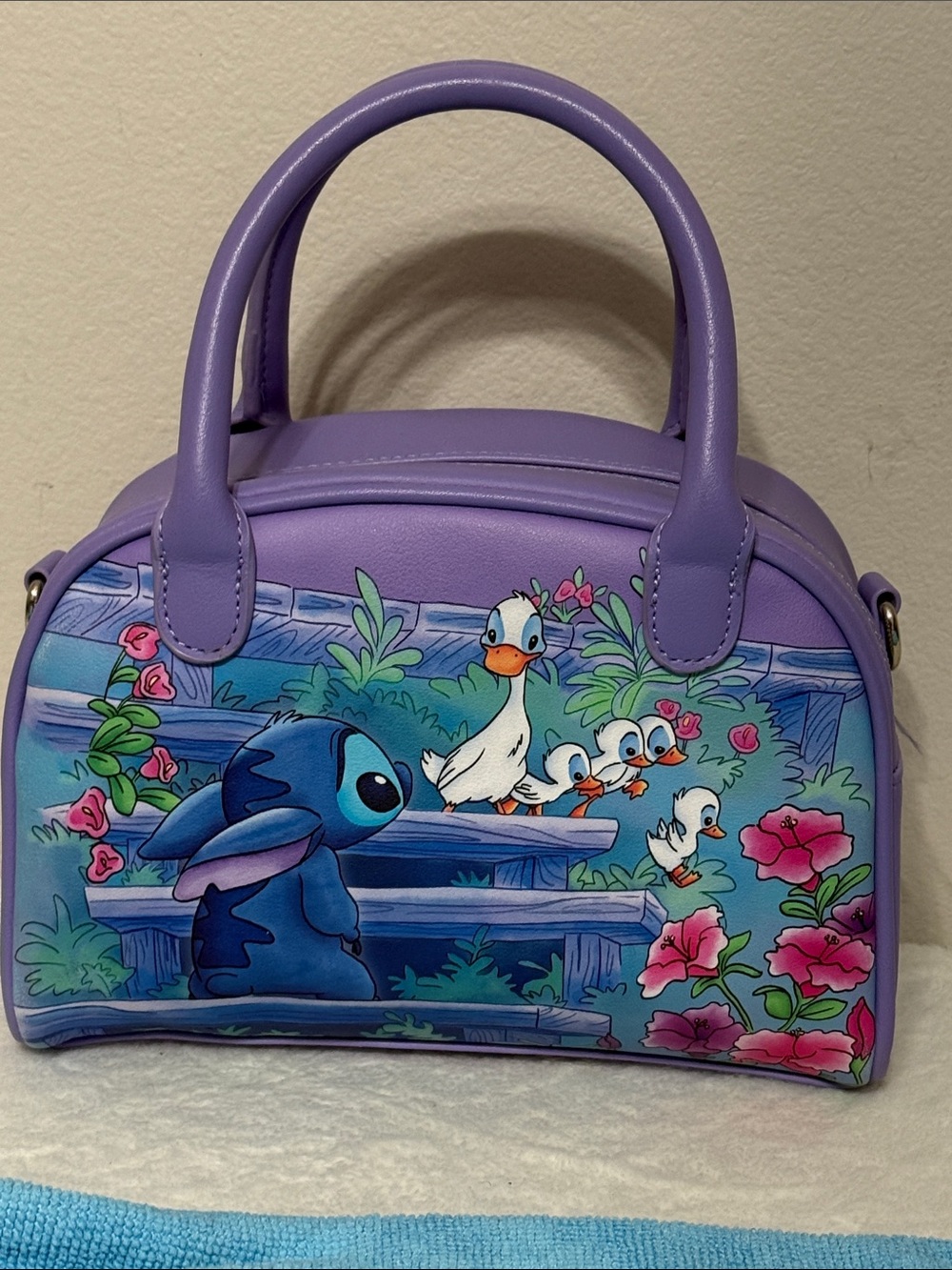 Disney Loungefly Purple Character Dome Mini Bag with Stitch and Ducklings